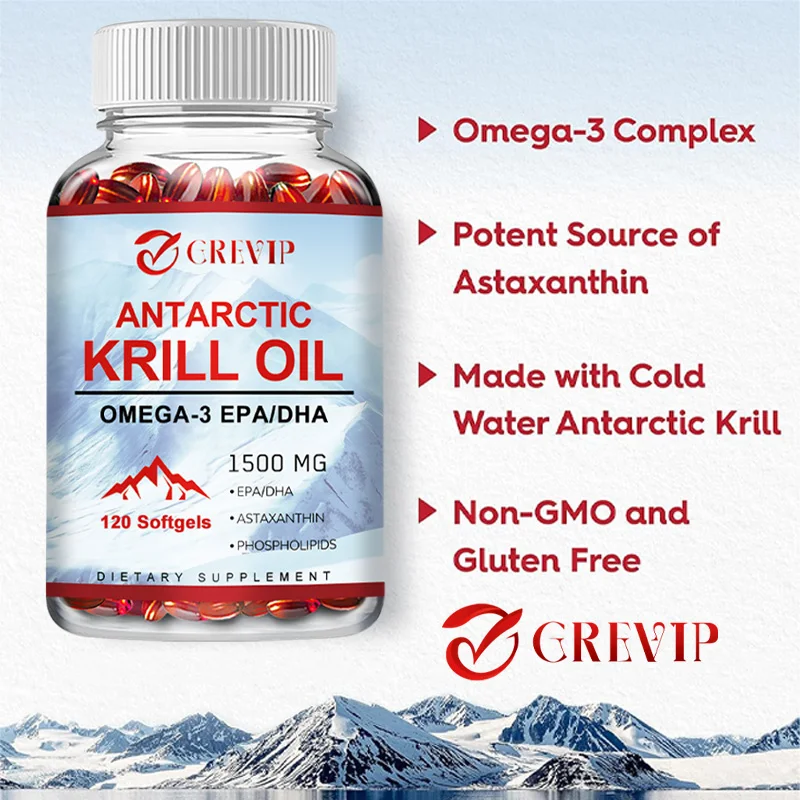 Antarctic Krill Oil 2000 Mg with Omega-3s EPA, DHA, Astaxanthin and Phospholipids 120 Softgels (60 Servings)