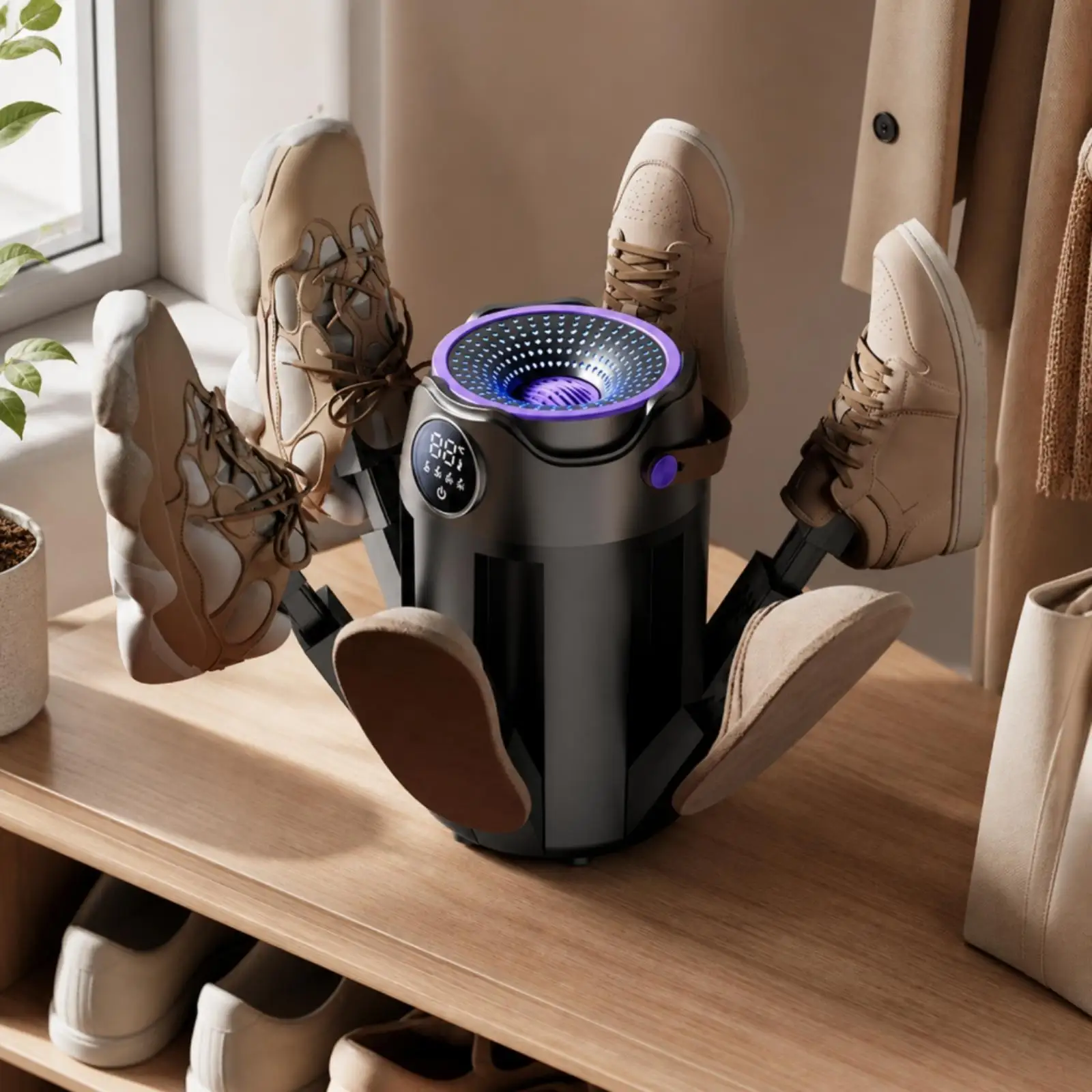 Portable Footwear Dryer with Deodorizing Feature for Dorm Rooms and Travel Use