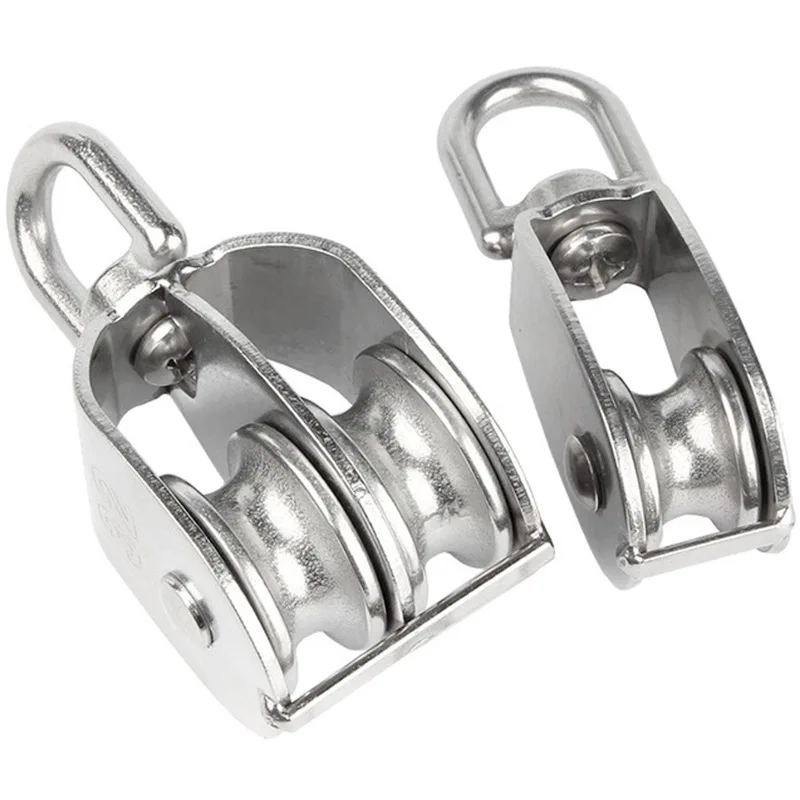 Stainless Steel Pulley M15/M25 Single/Double Wheel Swivel Lifting Rope Pulley Set Wire Rope Crane Pulley Lifting Wheel Tools