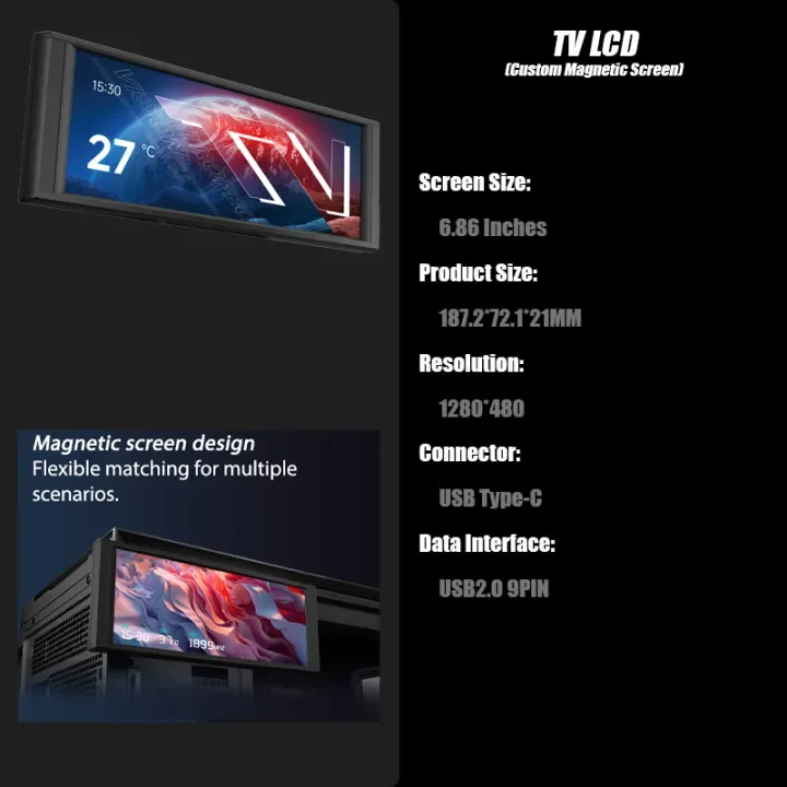 Thermalright Trofeo Vision LCD AIO Display 6.86” PC Monitor, USB Type-C Screen for with Preset & DIY Themes for Gaming PC Case