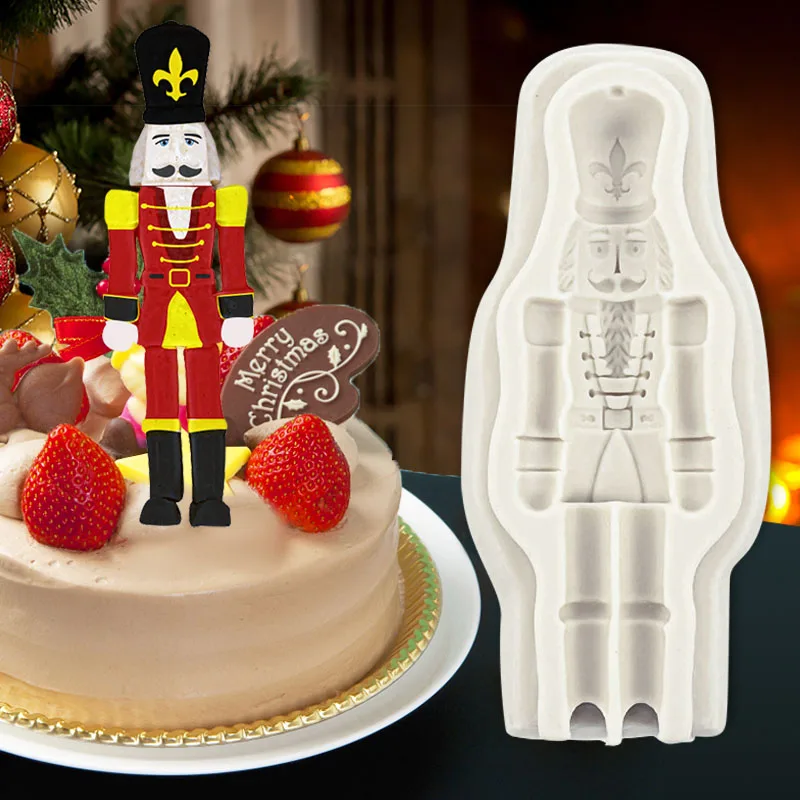 Christmas Nutcracker Soldier Silicone Mould Fondant Cake Biscuits Mold For Xmas Party Baking Cake Decor New Year Cupcake Topper