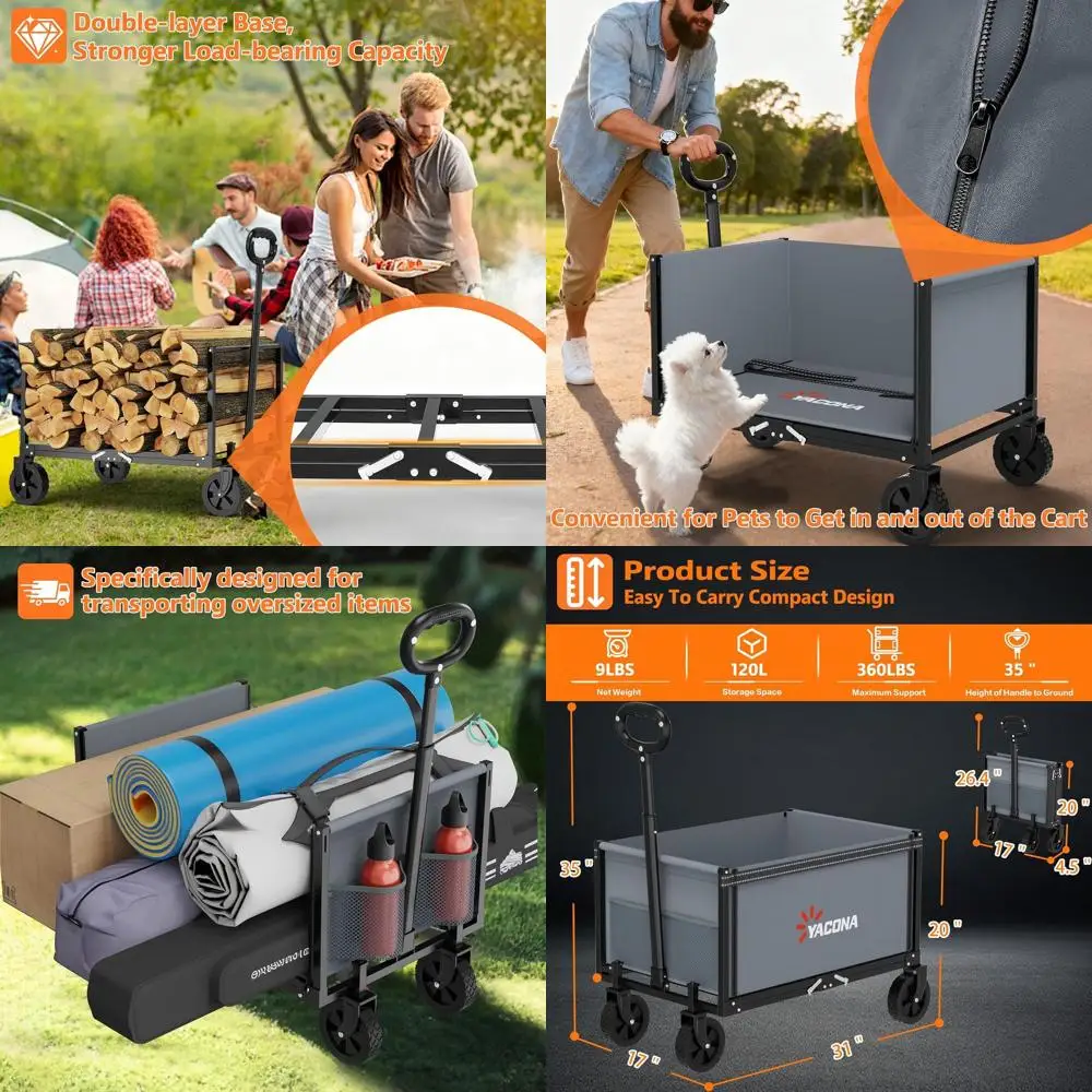 

Foldable 3-in-1 Utility Wagon with 360LBS Capacity for Outdoor Activities and Storage