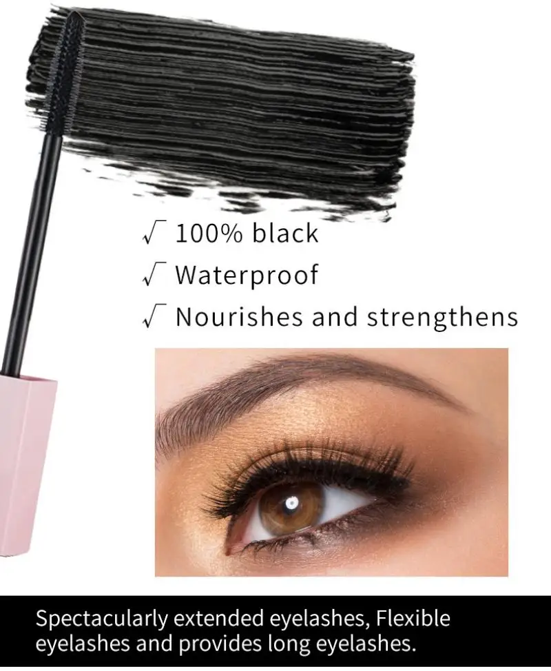 4D Zijdevezel Aangepast Logo Mascara Wreedheid Gratis Wimper Verlenging Mascara Make-up Vegan Waterproof Roze Mascara Private Label