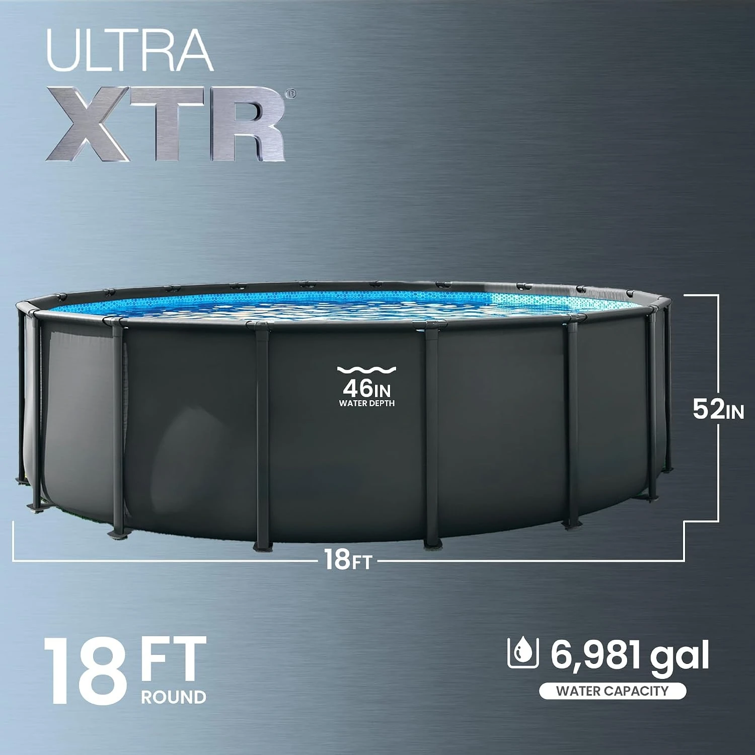 Ultra XTR 18ft x 52in Round Above Ground Swimming Pool Set w/Pump | 26329EP - 2100 GPH Sand Filter Pump, Ladder,, Customized