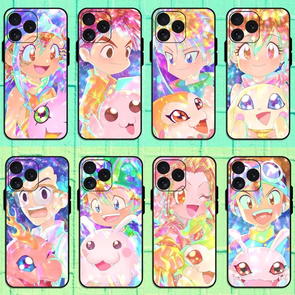 Anime D-Digimon Adventure Black Phone Case For iPhone 8 11 12 13 Pro 14 15 Mini X XR XS max Plus Shell