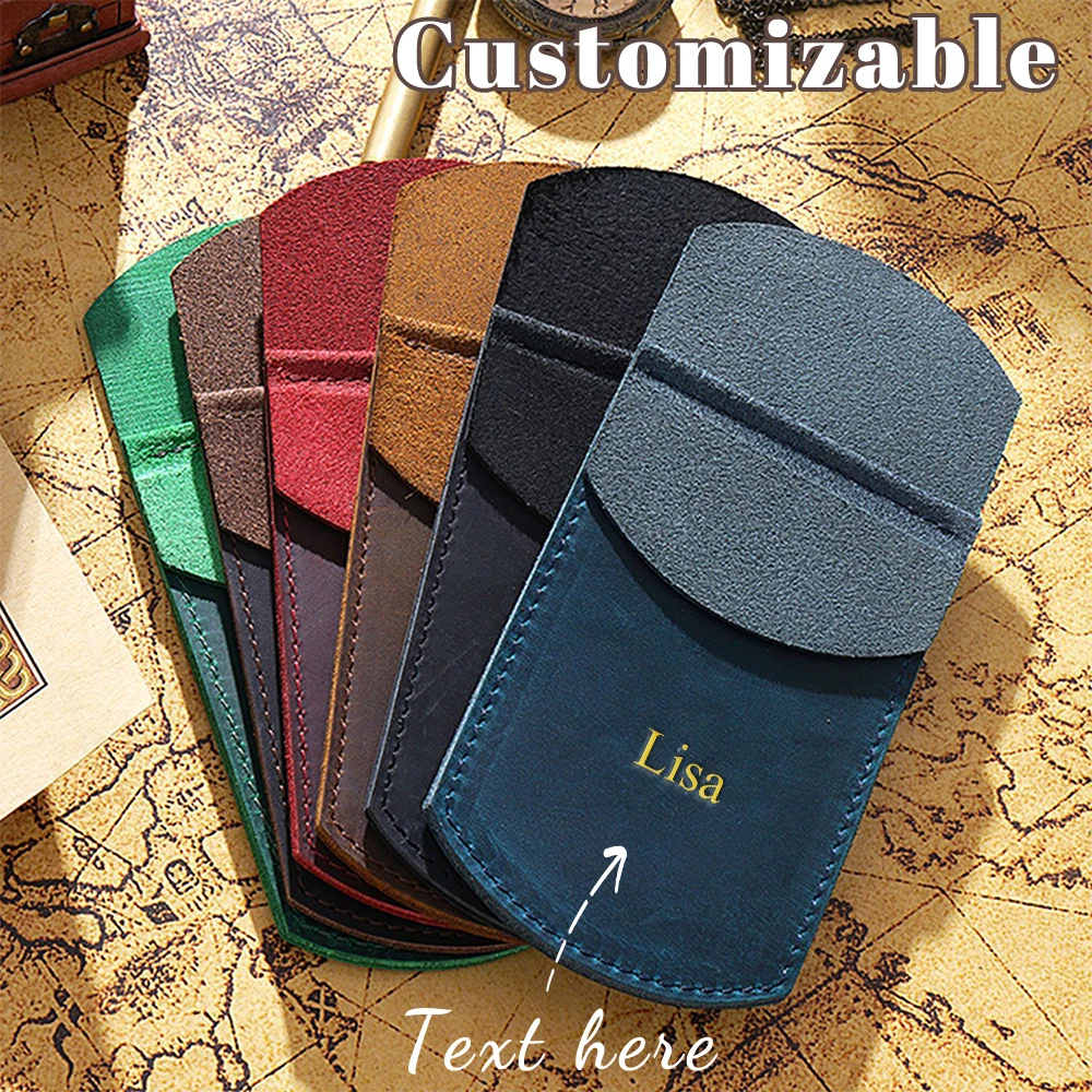 Customized name leather pen case with large capacity stationery bag, artistic leather handmade pen bag