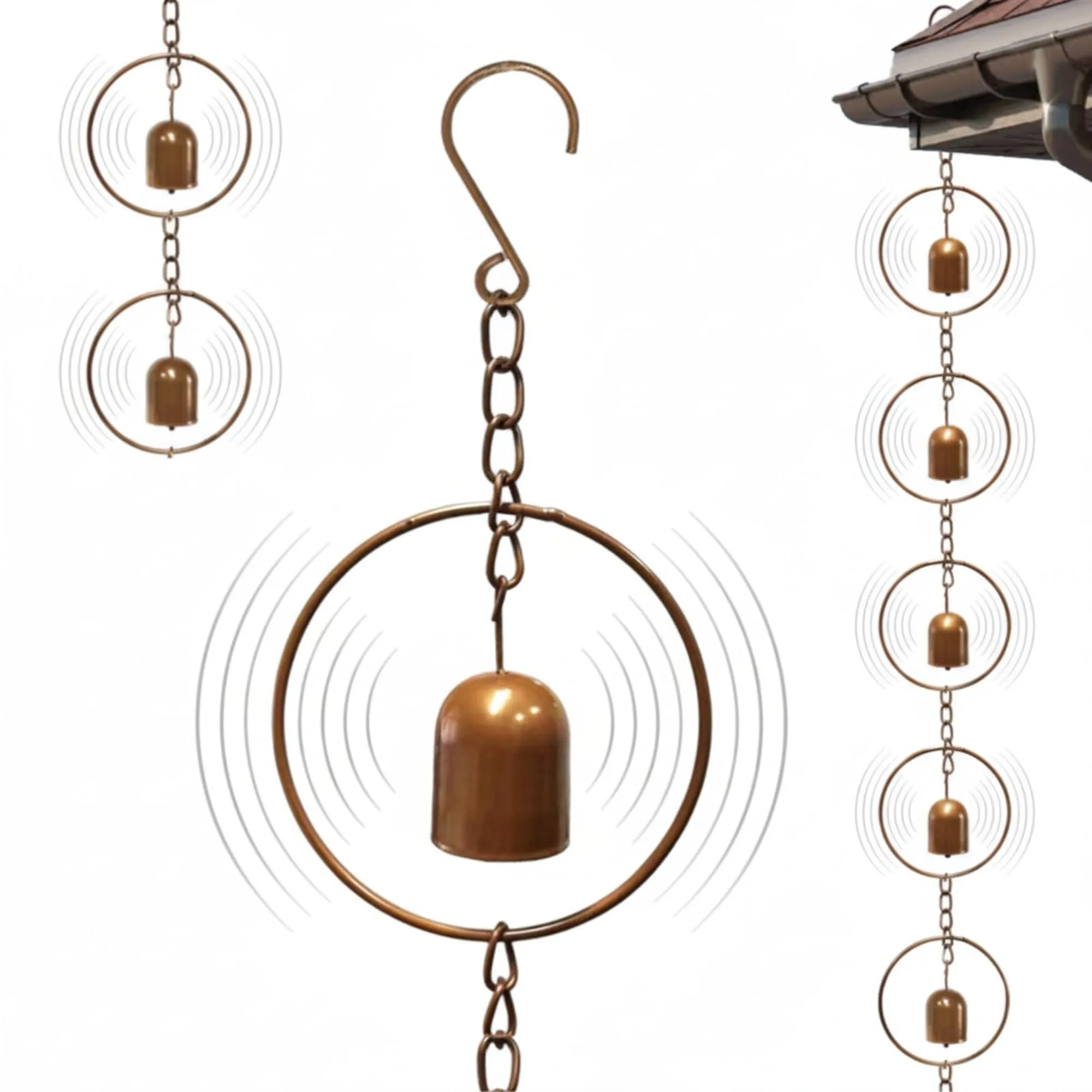 Dark Bronze Metal Bell Rain Chain, Rust Resistant Rain Catcher for Heavy Rain, Indoor Outdoor Gutter Decoration & Drainage