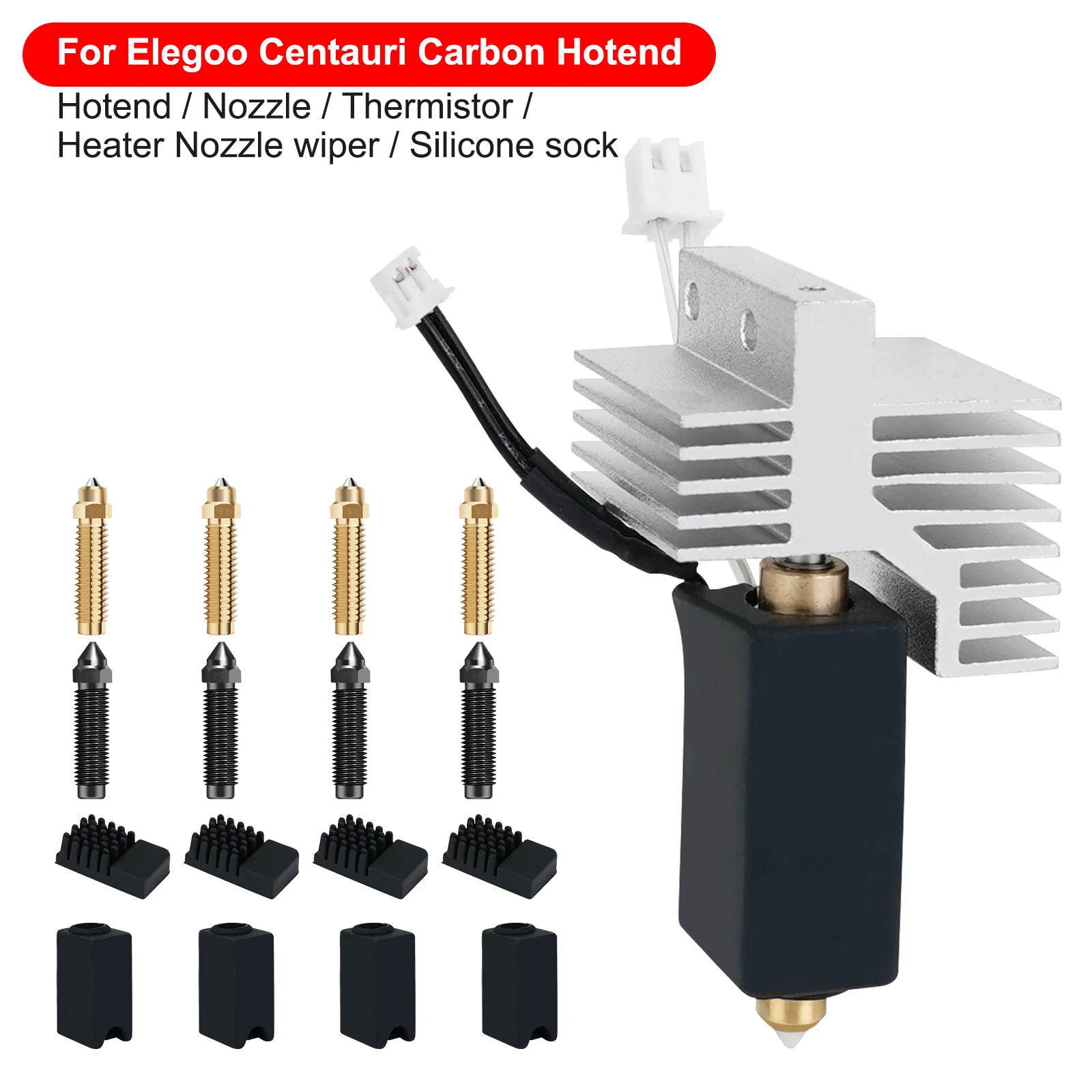 

Upgrade Ceramic Hotend For Elegoo Centauri Carbon 0.2/0.4/0.6/0.8mm Nozzle Silicone Sock Nozzle Wipe Brush Thermistor
