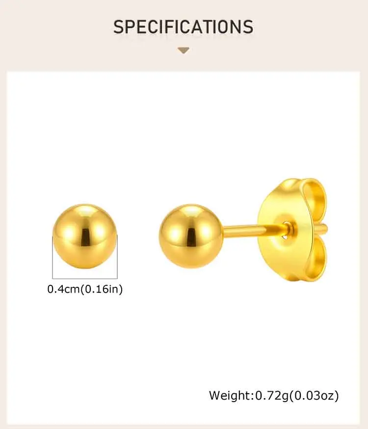 18K vergoldete Kugel-Ohrstecker für Damen, hypoallergene runde Edelstahl-Ohrringe, minimalistischer Alltagsschmuck – Detail 3