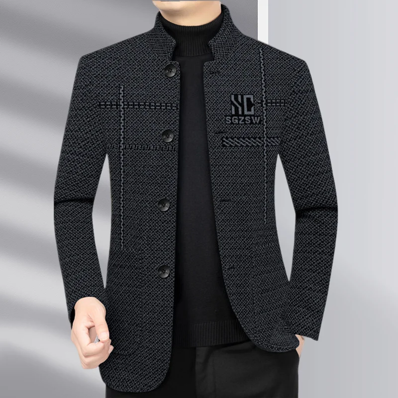 

Blazer Men's Business Gentleman Wedding Fashion Best Man Chinese Style Trendy Slimming Casual Chenille Zhongshan Suit Blazer