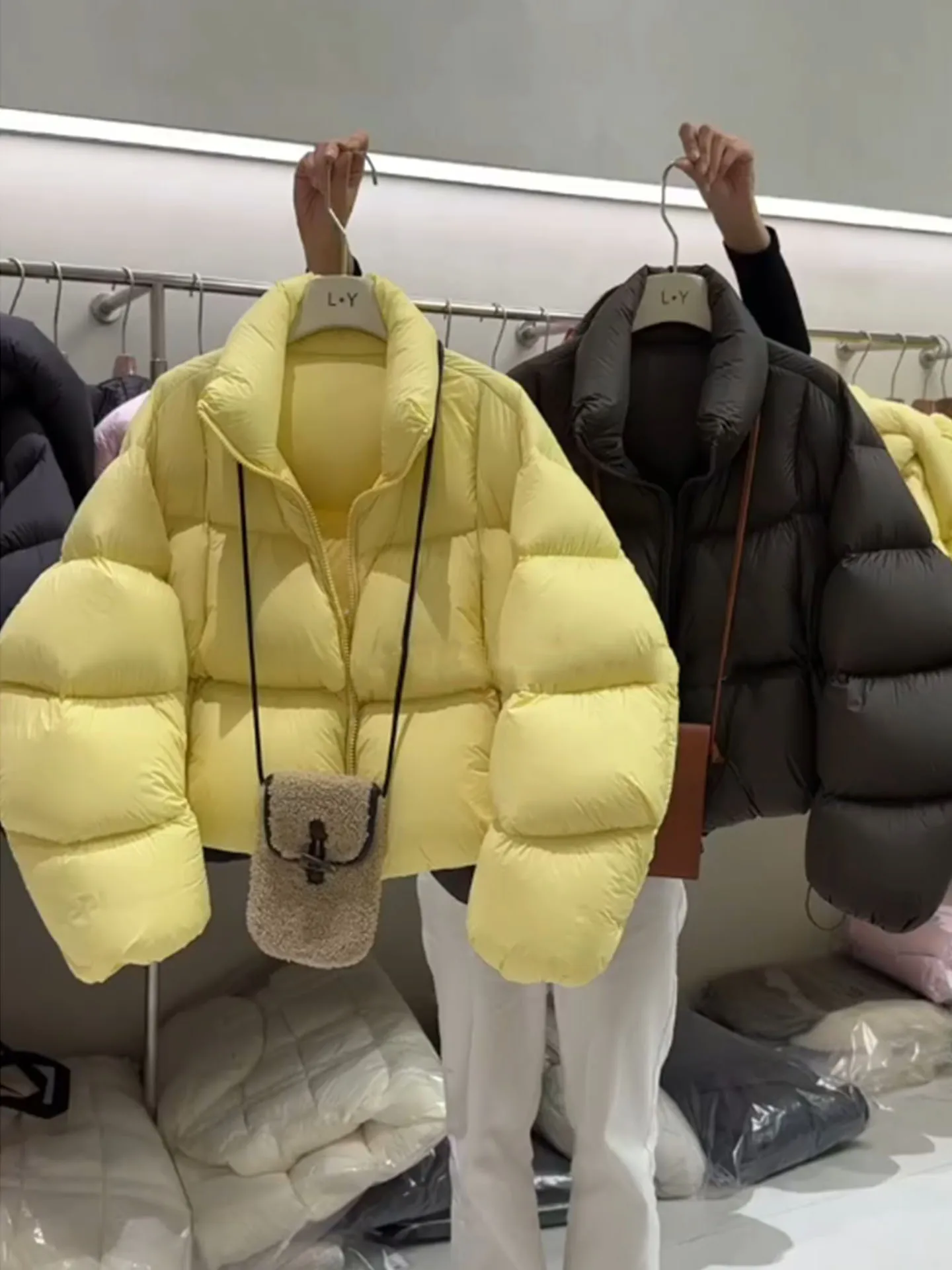 

Корейский Sle ort Puff Down Jaet Женский зимний новый Thiened Теплый воротник-стойка Белый Du пуховое пальто Regular Fit Полиэстер F...