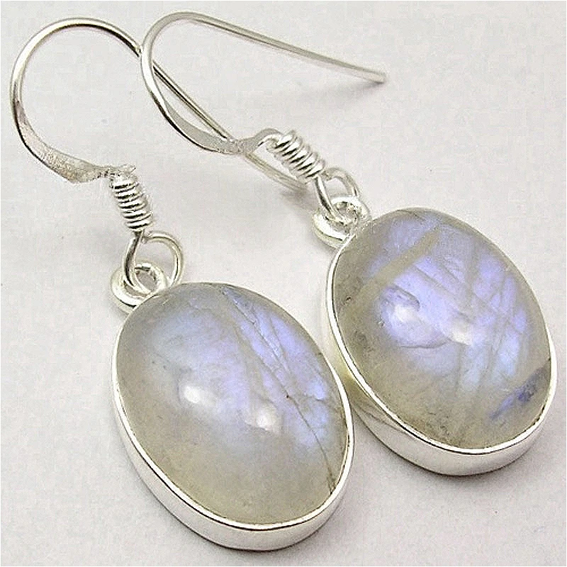 Modisches, schlichtes Design, eingelegter synthetischer Mondstein-Anhänger, Ohrringe für Damen, elegant, für Bankett, Hochzeit, versilbert, Schmuckhandwerk