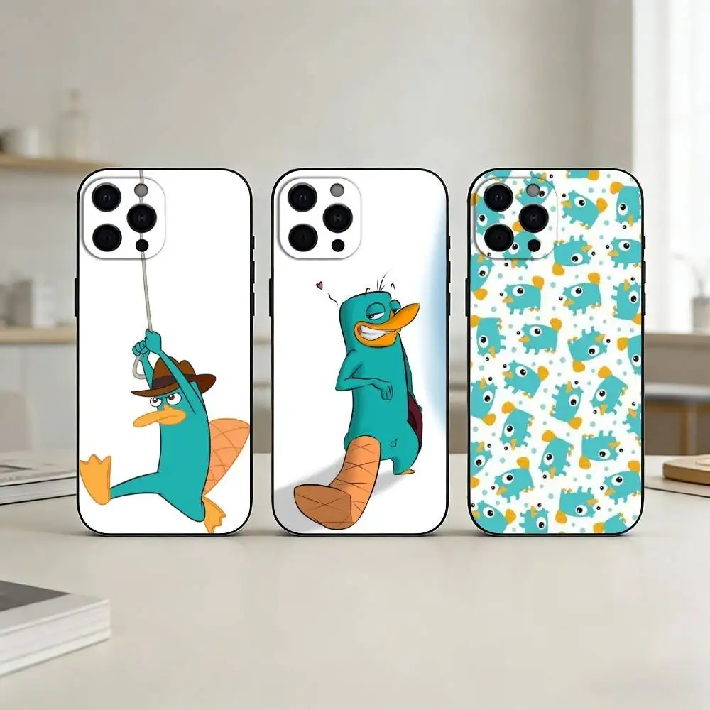 

Cartoon P-Perry The Platypus Phone Case For iPhone 17,16,15,14,13,12,11 Plus,Pro,Max,Mini Silicone black Soft Cover