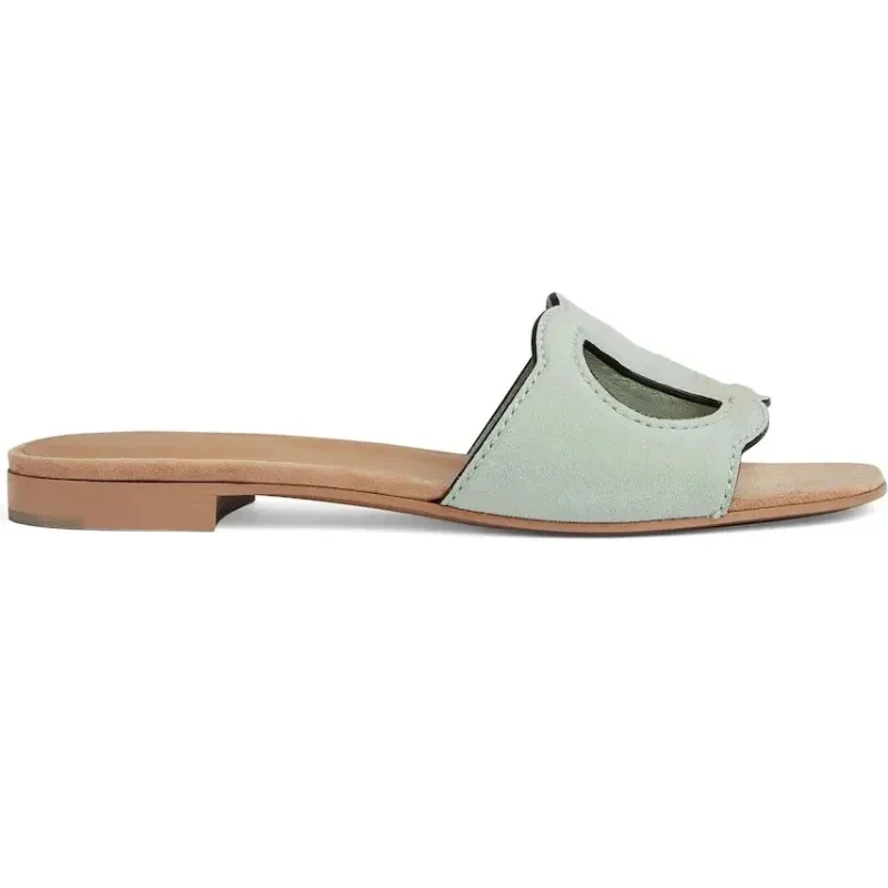 Shoes Slippers Shoes Woman 2024 TrendSummer Sandals Flat Leather Round Head Casual Comfortable Human Character Drag 35-44 With