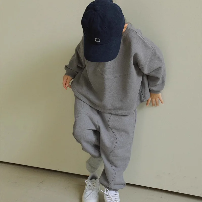 Winter New Children Fleece Sweatshirt + Pants 2pcs Suit Boys Girls Plus Velvet Thick Clothes Set Kids Cotton Casual Outfits