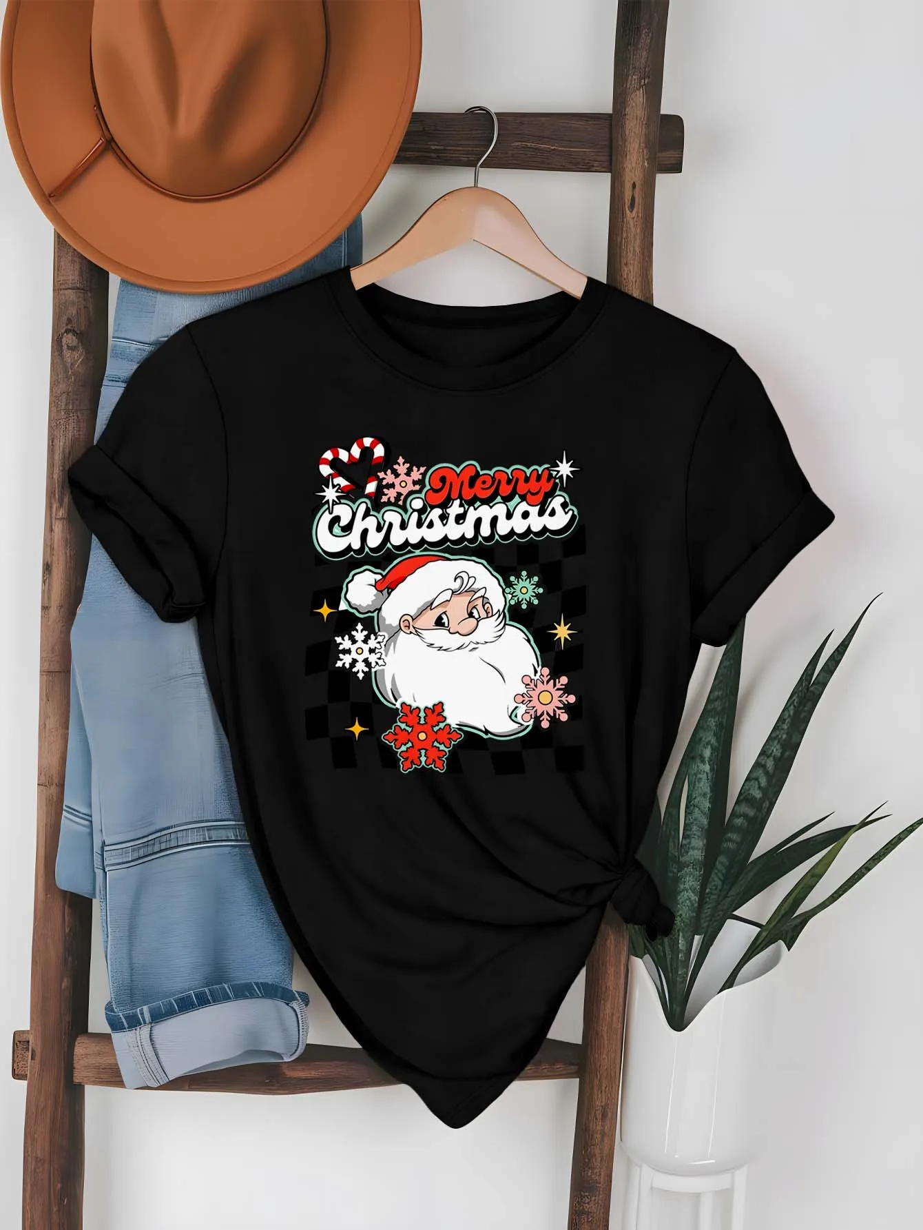 Plus Size Santa Claus And Snowflakes Merry Christmas Festival Outfit