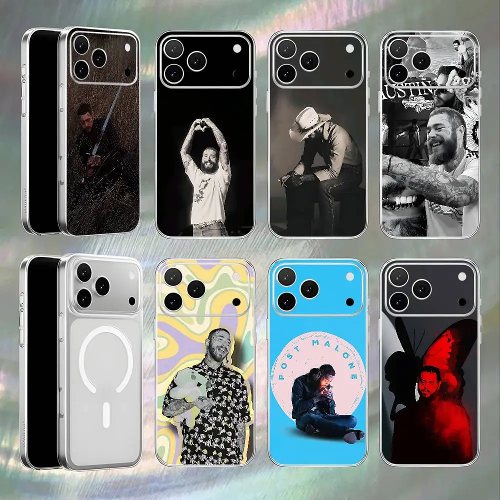 King P-Post M-Malone Shockproof Transparent White Phone Case For iPhone 17,16,15,14,13,12,11,Pro,Max Magnetic Wireless Charging