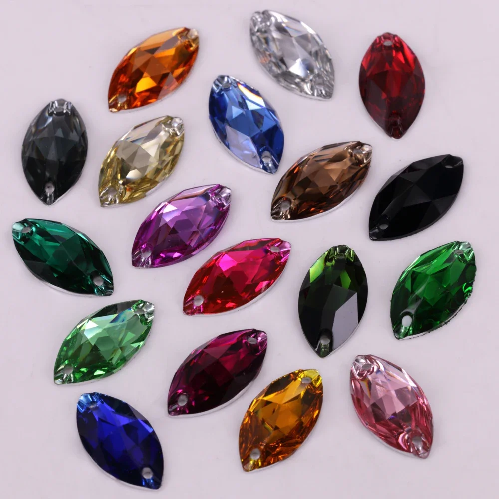 Colors Marquise Flat Back Resin Sew On Stones 6x12mm, 7x15mm, 9x18mm, 11x24mm, 17x32mm