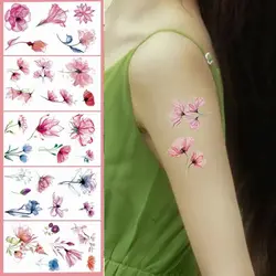 Watercolor Flower Women's New Cherry Blossom Petals Painting Disposable Waterproof and Anti Sweat Temporary Tattoo Sticker