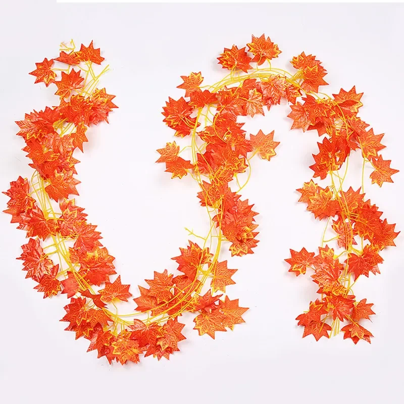 1Pc 30 Leaves Window Autumn Leaves Garland about 2.3m Maple Leaf Rattan Vine Fake Foliage Decoration  Home Garden New Arrivals