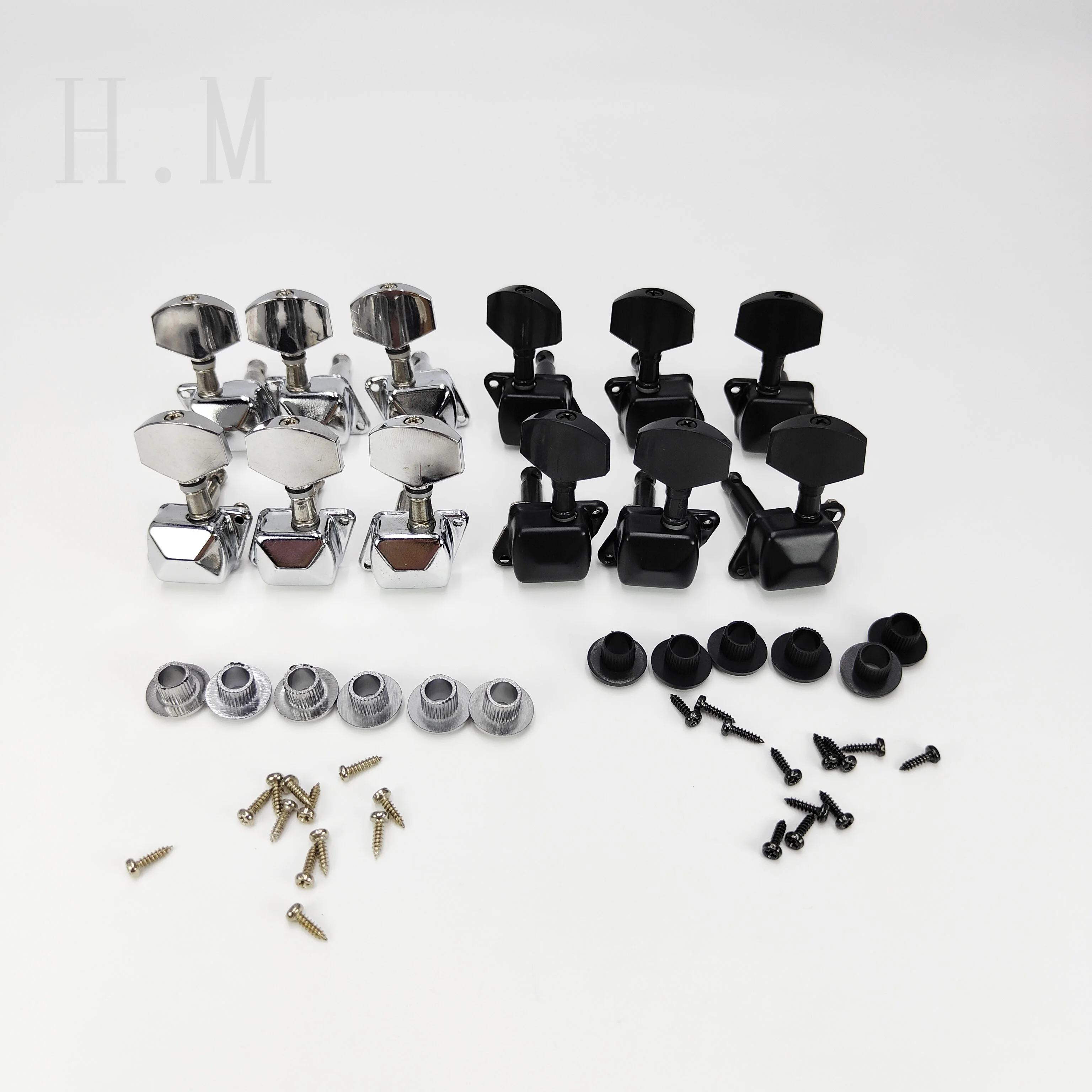 

6pcs Guitr Tuning Pegs Large square head semi-closed string button Electric Guitar Tuner Machine Heads Tuning Pegs silver black