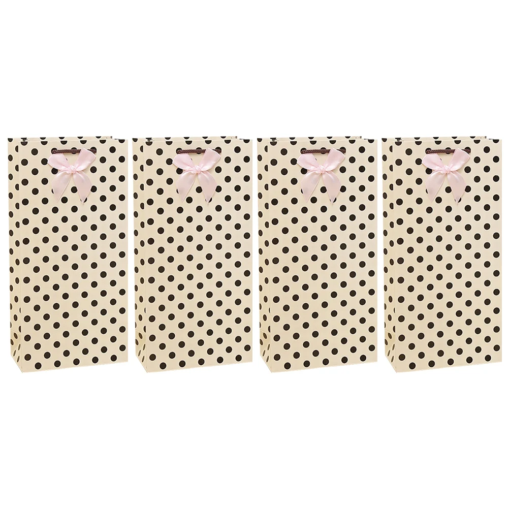 

4pcs Dot Pattern Paper Wine Bottle Bags Red Wine Tote Double Bottle Gift Bag With Handles Party Carry Bag Christmas Teacher