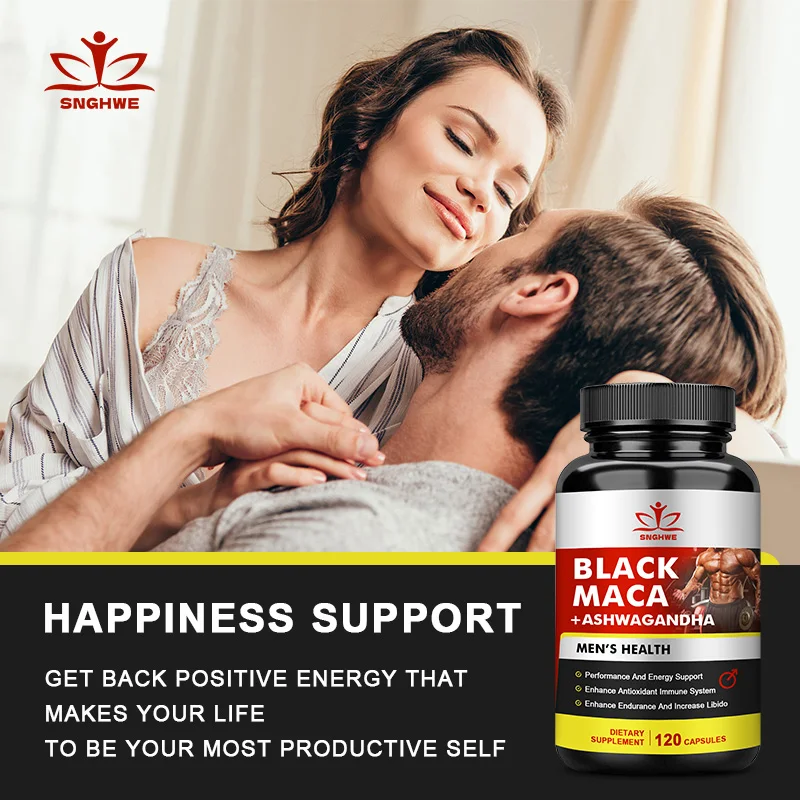 Black Maca Root Capsules with Ashwagandha Supports Strength, Stamina and Mood, Natural Energy, 60/120 for Adult