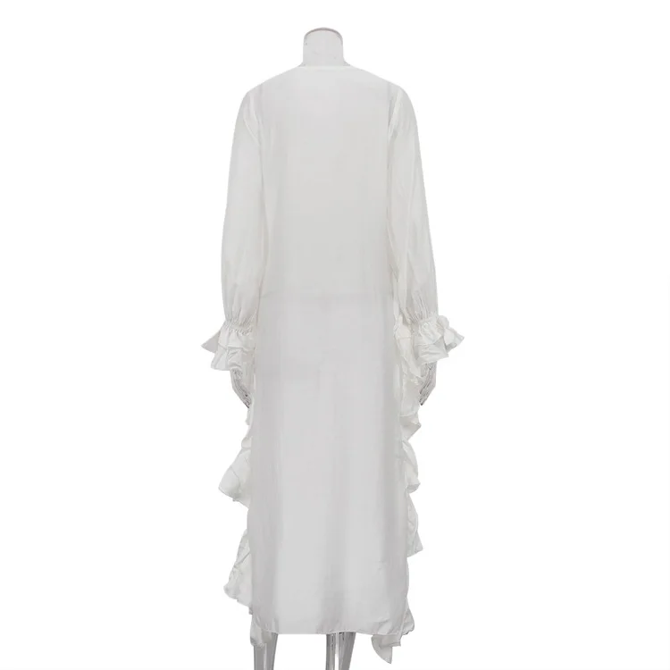 セクシーなルーズ白の女性のシャツファッション V ネック長袖シャツエレガントなフリル不規則なトップ女性服ブラウス