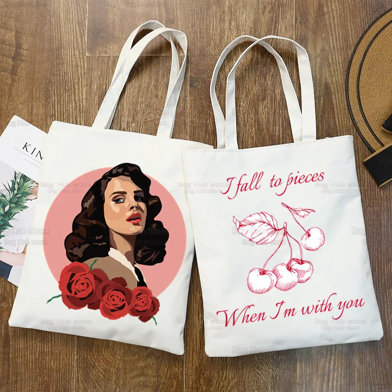 Lana Del Rey Ldr Y2K Women Canvas Shopper Bag with Handle Eco Foldable Reusable Tote Bag Book Key Phone Shopping Bag