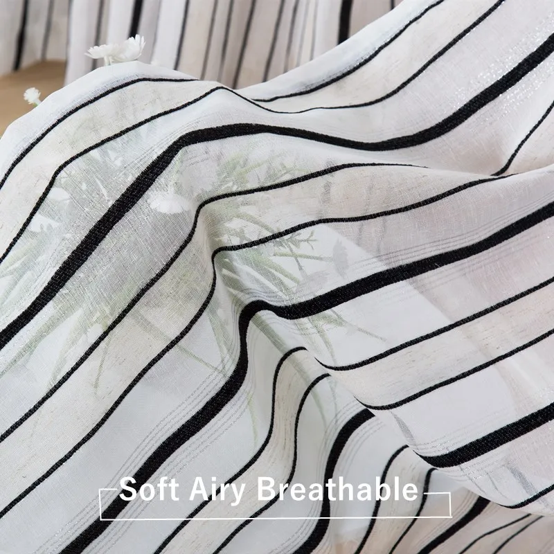 Black and White Stripped Sheer  Curtains Keep Privicy Tulle Curtains Panels for Bedroom Living Room Home Office