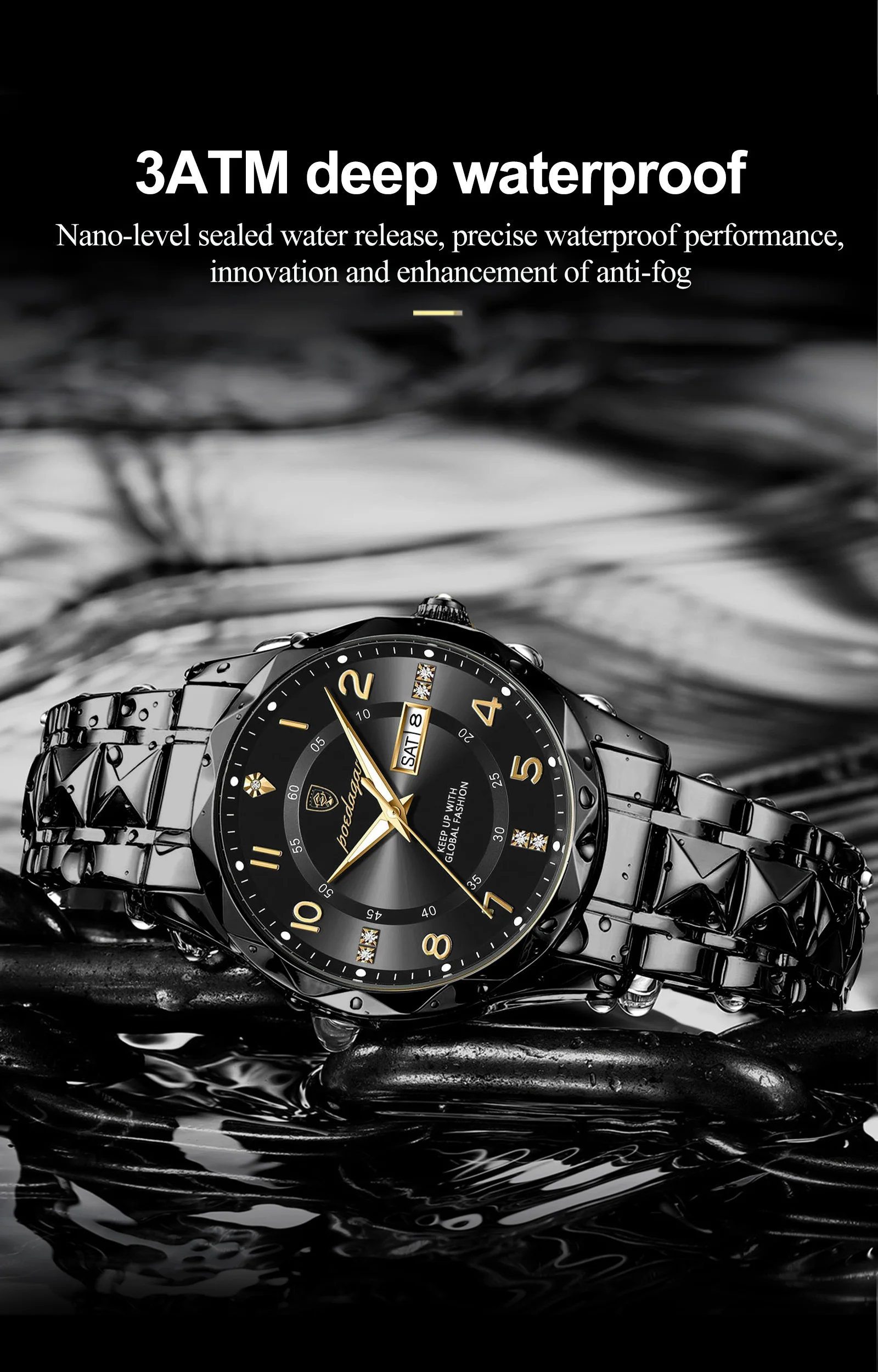 POEDAGAR Modische Luxus-Herrenuhr, Wasserdicht, Leuchtend, Quarz-Armbanduhr, Edelstahl, mit Datums- und Wochenanzeige, Casual-Herrenuhr, Reloj – Detail 11