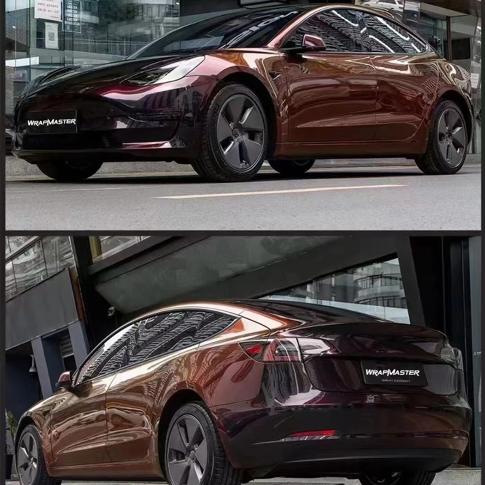 Film Pembungkus Mobil Vinyl PET Liner Chameleon Hitam Merah Mengubah Warna, Elastisitas Tinggi