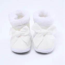 Baby Bowknot Soft Sole Walking Shoes Girls Solid Color Padded Cotton Shoes Baby Warm Snow Boots 0-2 Years Old