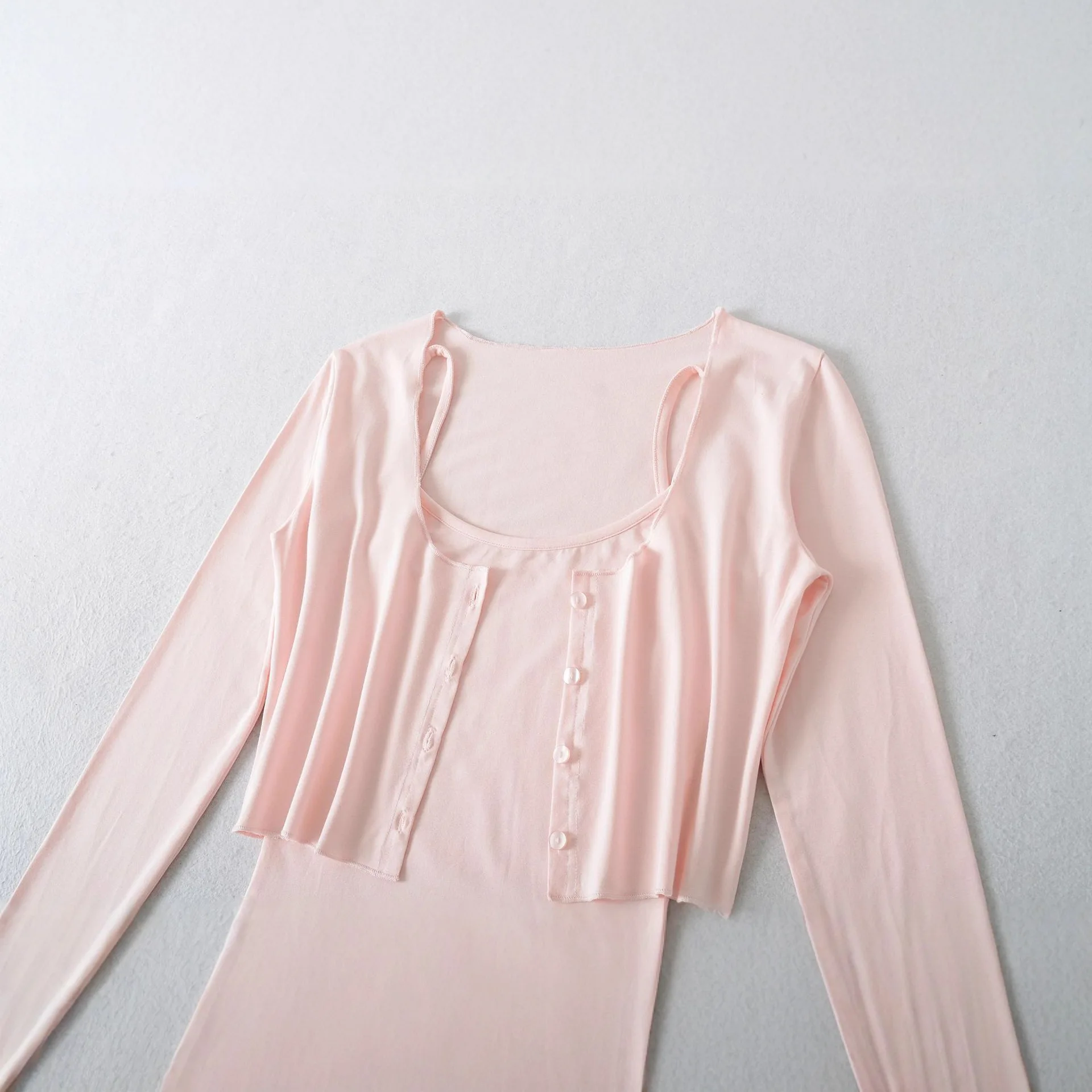Ypff-vestido Sexy de tirantes para mujer, conjunto de dos piezas de manga larga adelgazante, conjunto de cárdigan de moda para uso informal