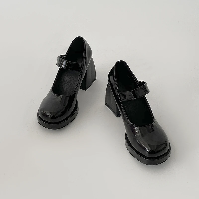 Mary Janes Vintage Black Sandals Woman Buckle Non-Slip Casual Medium Heels Office Ladies Solid Elegant Heels Korean 2024 Summer