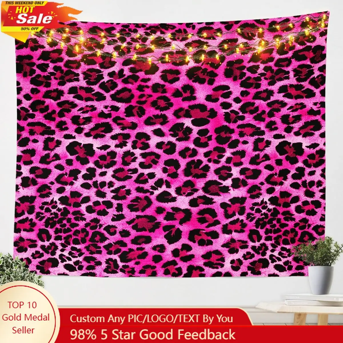 

Feelyou Leopard Tapestry Large Kids Cheetah Wall Blanket for Boys Teens Hot Pink Animal Print Wall Hanging Custom blankets