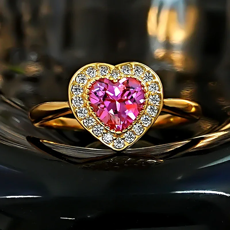 Freud Rose Pink Love Ring Ruby Pink Tourmaline 925 Silver Plated Gold Light Luxury socialite Sweet Colorful Treasure