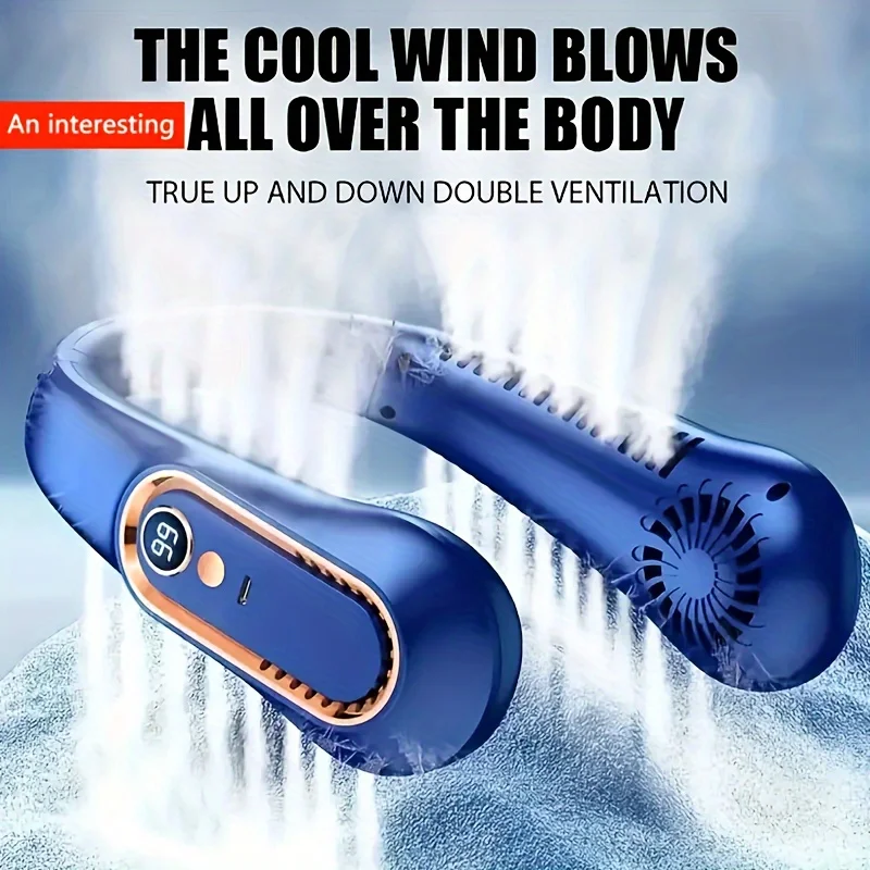 Bladeless Hanging Neck Fan, Portable USB Rechargeable Cooler Fan With 5 Wind Speeds And Digital Display, For Outdoor Sports Use