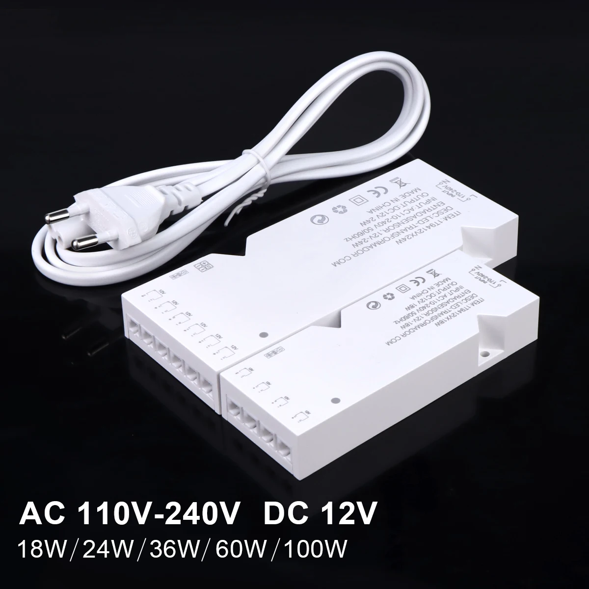 Zasilacz 100-240V AC na DC 12V 36W 60W 100W Transformator sterownika taśmy LED z portem Dupont do zasilania oświetlenia szafki LED