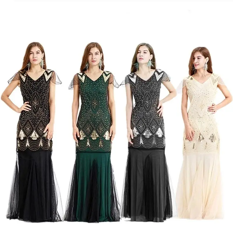 

Hand Embroidered Beaded Stage Dr S4XL New 920s Sle Ball Gown Sparkling Evening Gown Email Brand CQ