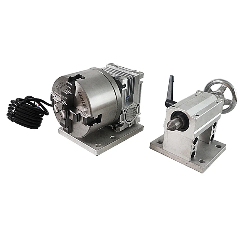 

DIY 4th A Rotary Axis 100mm Chuck Tailstock CNC Router Use Dividing Head Rotation Axis Kit for Wood Metal Work with 3 Jaws Chuck
