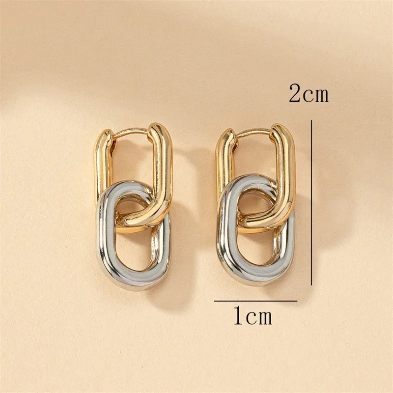 Stainless Steel Fashion Gold Color Geometric Square Hoop Earrings for Women Huggie Punk Hip-Hop Metal Round Circle Party Jewelry