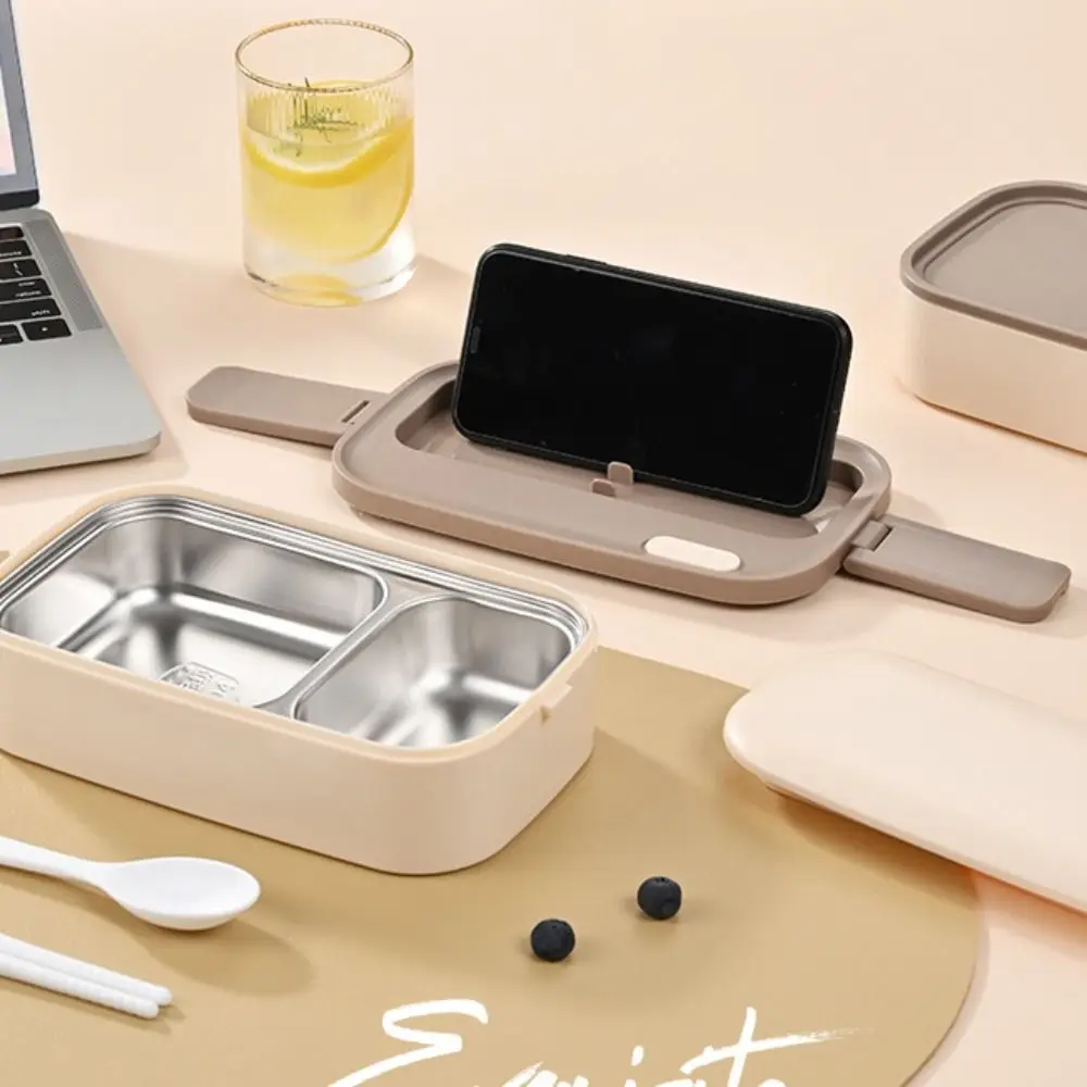 

2 Layer 304 Stainless Steel Lunch Box Divided Microwavable Food Container Rectangular with Tableware and Storage Bag Picnic Box