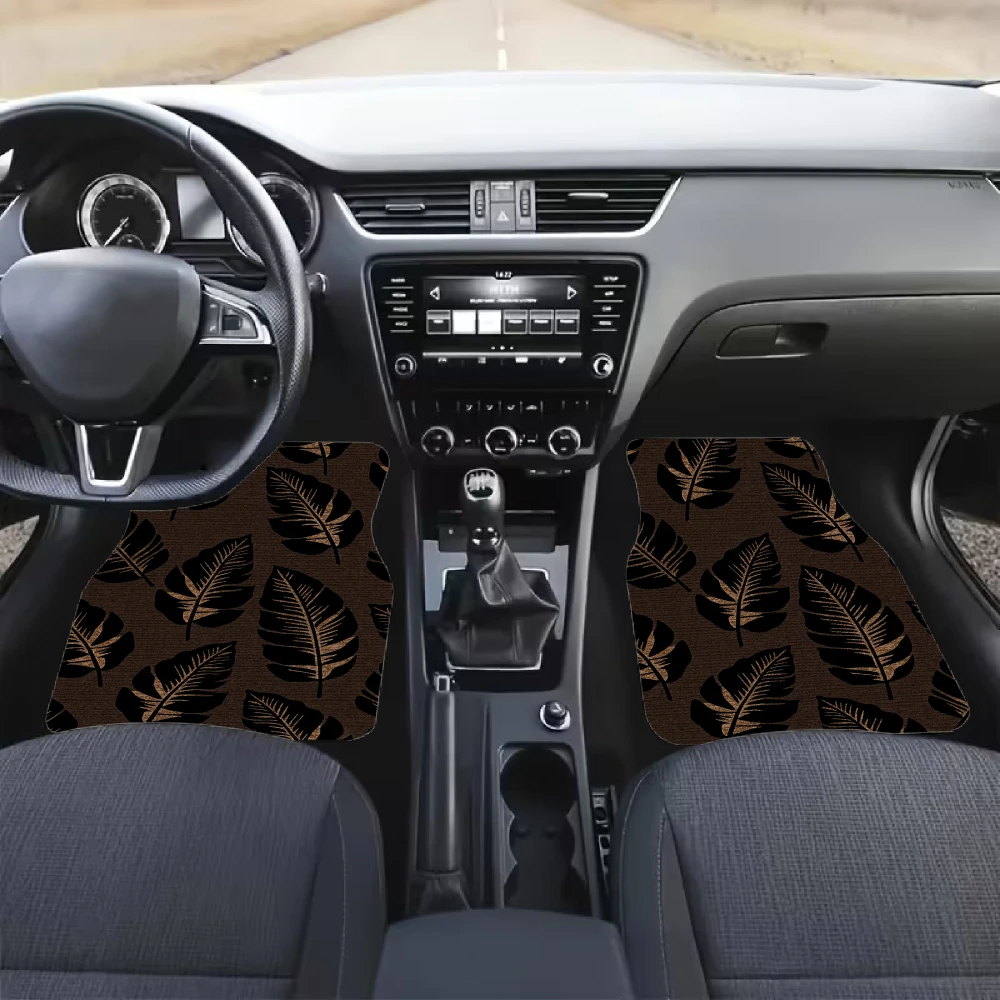 Leaf Pattern Brown Black Car Floor Mats Crystal Velvet Material 4pcs Set Travel Accessory Protective Cover Vehicle Liner Family