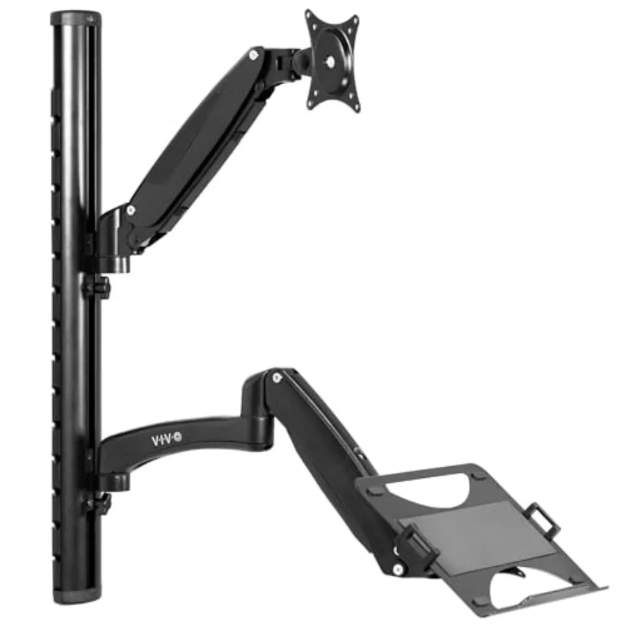 Sit-Stand Wall Mount Counterbalance Height Adjustable Monitor and Laptop Workstation for Screens up to 27 inches Steel Black Sm