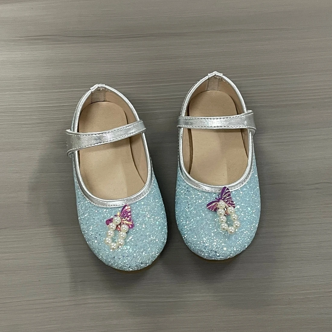 Xingliupi Girl Flat Performance Shoes Fashion Shallow Mouth Outdoor Simple Shape Baby Princess Leather Kids Shoes Light Blue