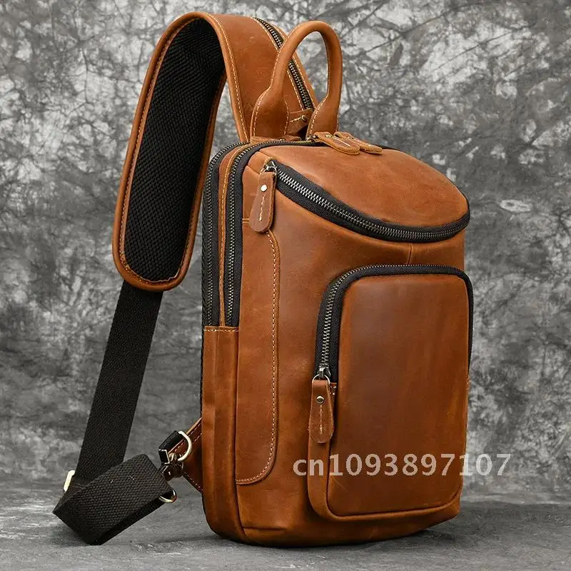 Luufan Men's Chest Bag Genuine Leather Shoulder Messenger Bag Male Travel Tablet Pack Bags Bag Crossbody Day Summer Design Sling