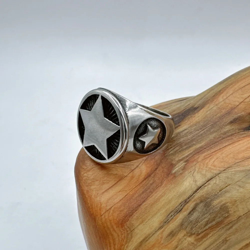 Personalized Five Pointed Star Ring 316L Stainless Steel Jewelry Biker Punk Men Ring