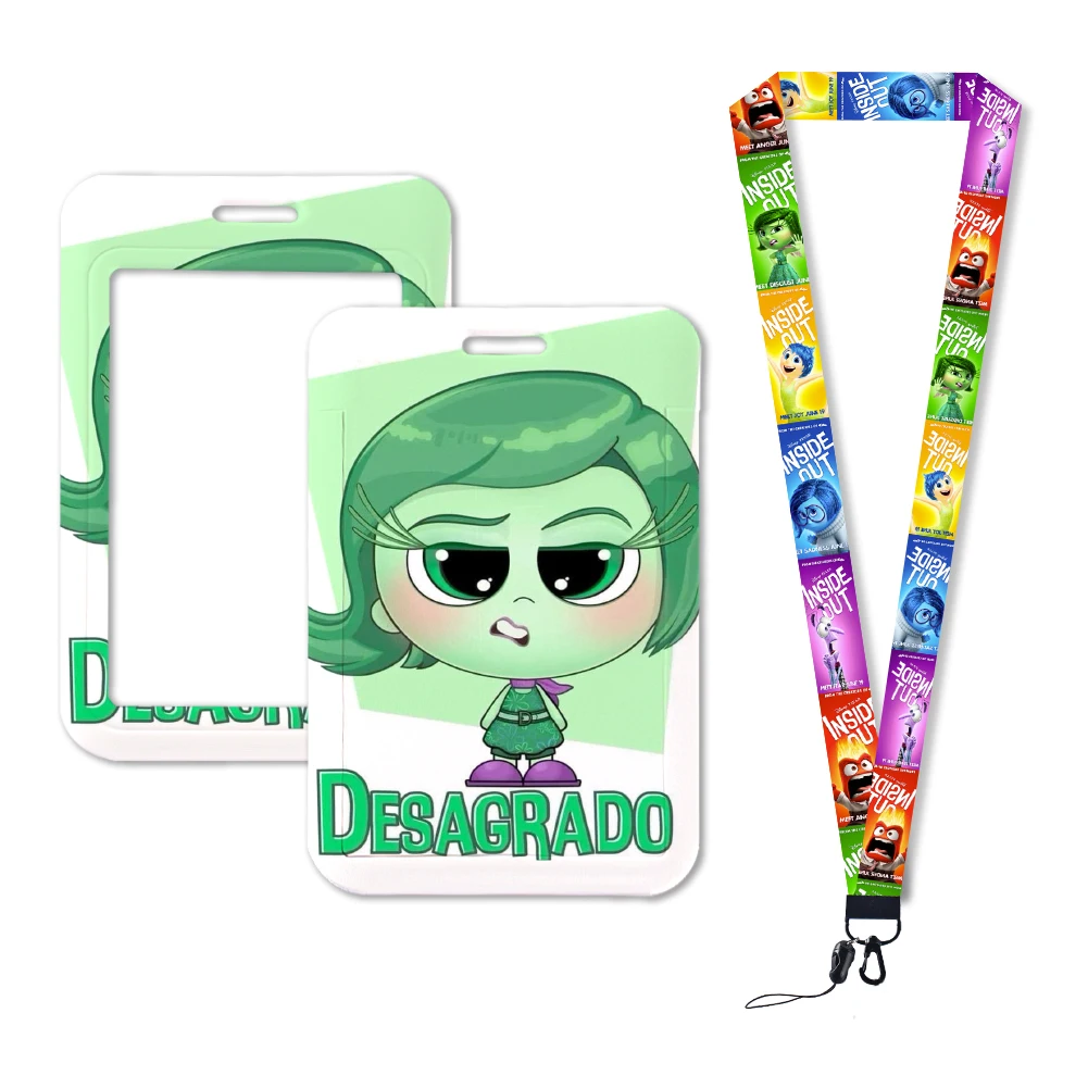 Disney Inside Out 2 Porte-cartes avec lanière, porte-badge d'identité, étui pour laissez-passer de bus universitaire, housse coordonnante, porte-cartes de crédit bancaire, sangle mignonne