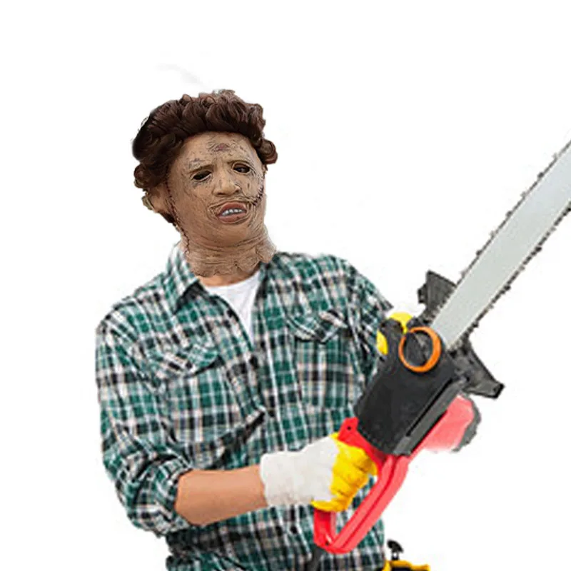 

Movie Texas Chainsaw Leather Face Head Mask Halloween Classic Character Cosplay Costume Props, Scary horror Funny Style